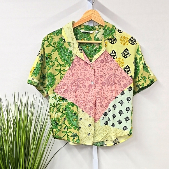 Only Green and Pink Boxy Graphic Button Down Shirt - Picture 1 of 5